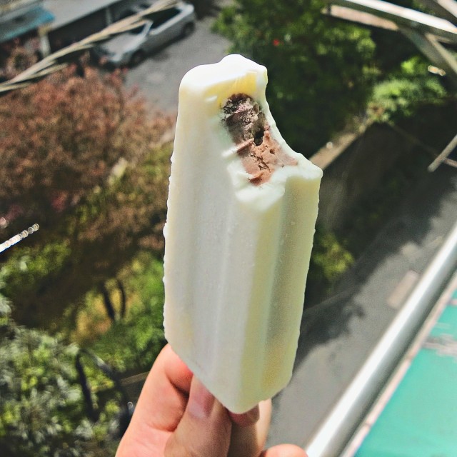 I like to chill out on my balcony with a red bean ice cream